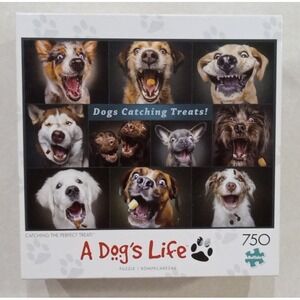 BUFFALO Games "Dogs Catching Treats" 750  Piece Puzzle 17330  NEW SEALED